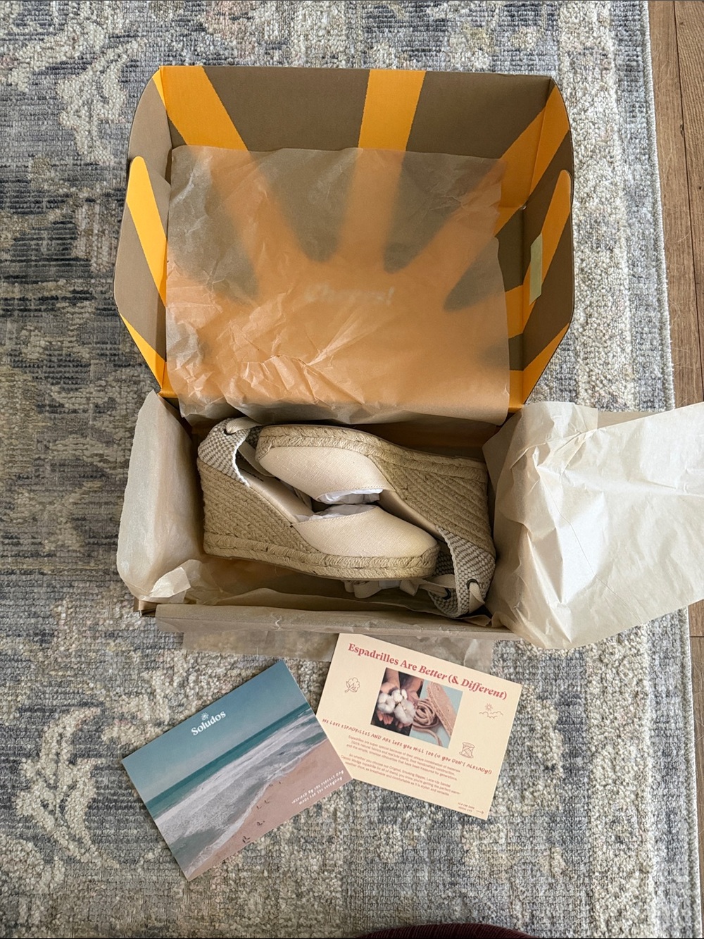 NIB Soludos Neutral Beige Canvas Espadrille Wedge Sandals